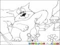 Dibujo De Gato Atrapando A Un Raton De La Cola Para Pintar Y Colorear Gatito Y Ratoncito