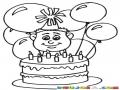 Dibujo De Celebracion De Cumpleanos Para Pintar Y Colorear Nino Celebrando Su Cumplenaos Numero 7 Con 1 Pastel 7 Velitas Y 7 Globos