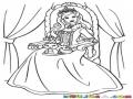 Dibujo De Princesa Sentada En Su Trono Con Un Gatito Para Pintar Y Colorear