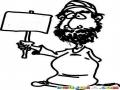 Dibujo De Musulman Con Un Cartel En Blanco Para Pintar Y Colorear