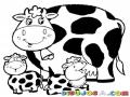 Dibujo De Mama Vaca Con Sus Chivitos Vaquitas Para Pintar Y Colorear