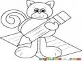 Dibujo De Un Gato Con Un Lapiz Y Una Carta Para Pintar Y Colorear