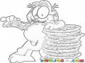 Dibujo De Garfield Comiendo Mucha Pizza Para Pintar Y Colorear Una Torre De 10 Pizzas