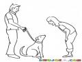 Dibujo De Mujer Saludando A Un Perro Para Pintar Y Colorear
