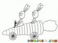 Dos Conejos En Un Carro Zanahoria Para Pintar Y Colorear