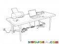 Dibujo De Mesa Con Laptop Mouse Impresora Y Celular Para Pintar Y Colorear