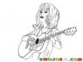 Dibujo De Mujer Cantando Con Una Guitarra Para Pintar Y Colorear