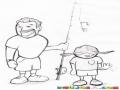 Dibujo De Papa E Hijo Listos Para Pescar Con Una Cana De Pesca Para Pintar Y Colorear