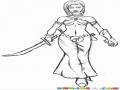 Dibujo De Mujer Guerrera Con Espada Para Pintar Y Colorear