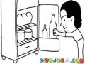Dibujo De Hombre Abriendo La Refrigeradora Y Tomando Una Botella De Leche Para Pintar Y Colorear