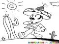 Dibujo De Mexicano Caminando En Un Dia Soleado Con Sombrero Charro En Un Desierto Con Varios Cactus Para Pintar Y Colorear