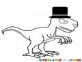 Dibujo De Dinosaurio Con Sombrero Para Pintar Y Colorear