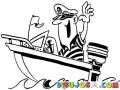 Lancha Con Motos Dibujo De Capitan En Su Bote Deportivo Para Pintar Y Colorear