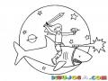 Dibujo De Chica Sobre Tiburon Espacial Para Pintar Y Colorear
