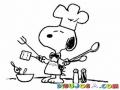 Snoopy Cocinero Para Pintar Y Colorear A Snupy Vestido De Chef Con Implementos De Cocina