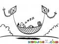 Dibujo De Hamaca Voladora Suspendida De Dos Barriletes Para Pintar Y Colorear Amaca Con Cometas
