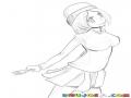 Dibujo De Chica En Minifalda Con Un Tenedor En La Mano Para Pintar Y Colorear