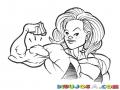 Dibujo De Mujer Fuerte Musculosa Y Fisiculturista Con Buen Brazo Sacando Biceps Para Pintar Y Colorear Chica Con Gato En El Brazo