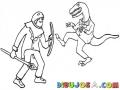 Dibujo De Hombre Peleando Contra Un Dinosaurio Para Pintar Y Colorear