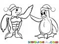 Dibujo De Tortuga Y Pinguino Con Sobrero De Santaclaus Para Pintar Y Colorear Dibujos De Navidad
