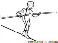 Dibujo De Hombre Equilibrista Caminando Sobre Un Cable Con Una Vara De Equilibrio Para Pintar Y Colorear