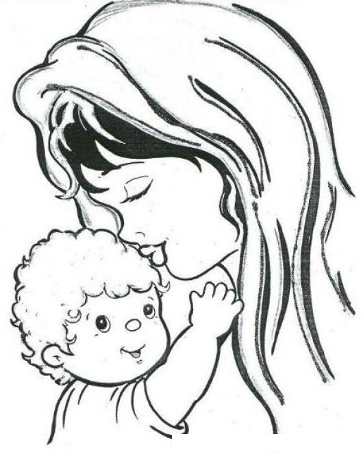 Dibujo De Mama Besando A Su Hijo En La Cabeza Para Pintar Y Colorear ...