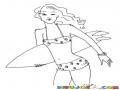 Tabla De Surf Para Mujeres Dibujo De Chica Surfista Con Tabla De Surf Para Pintar Y Colorear