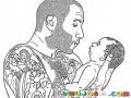 Dibujo De Papa Con Tatuajes Para Pintar Y Colorear Papa Tatuado Cargando A Su Bebe