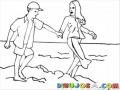 Dibujo De Novios Caminando En La Playa Para Colorear