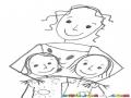 Dibujo De Mama Soltera Feliz Con Sus Hijas Para Pintar Y Colorear