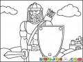 Dibujo De Soldado Medieval Con Escudo Espada Y Flechas Cuidando Un Castillo Para Pintar Y Colorear