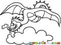 Dibujo De Dragon Volador Volando En El Cielo Sobre Las Nubes Para Pintar Y Colorer