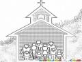 Dibujo De Familia Cristiana En Una Iglesia Para Pintar Y Colorear