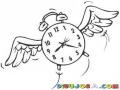 El Tiempo Vuela Dibujo Para Pintar Y Colorear A Un Reloj Con Alas Indicando Que El Tiempo Se Va Volando