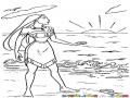 Dibujo De La Princesa Pocahontas En La Playa Para Pintar Y Colorear Pocajontas Viendo Un Atardecer En El Mar Poca Hontas