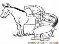 Dibujo De Granjero Poniendo Sacos En El Lomo De Un Caballo Para Pintar Y Colorear