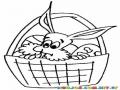 Colorear conejo de pascua metido en una canasta