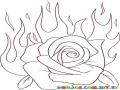 Colorear una rosa en llamas de fuego