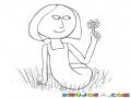 Dibujo De Una Mujer Sentada En Un Jardin Con Una Flor En Su Mano Para Pintar Y Colorear