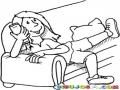 Adolescente Enamorada Dibujo De Chica Hablando Por Telefono Con Su Novio Para Pintar Y Colorear Muchacha Con Telefono En El Sofa