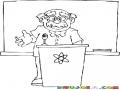 Signo Del Atomo Dibujo De Profesor Dando Clases De Energia Nuclera Y Fisica Cuantica Para Pintar Y Colorear