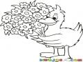 Dibujo De Pato Con Flores Para Pintar Y Colorear