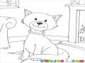 Dibujo De Gato En Sala Sobre Alfombra Frente A Chimenea Para Pintar Y Colorear