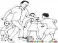 Dibujo De Papa Jugando Futbol Con Sus Hijos Para Pintar Y Colorear