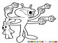 Dibujo De Extraterrestre De Cuatro Manos Con Pistolas Lasers Secuestrando A Un Conejo Para Pintar Y Colorear
