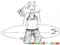 Dibujo De Chica Surfista Para Pintar Y Colorear Mujer Con Tabla De Surf
