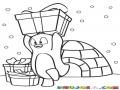 Dibujo De Pinguino Saliendo De Un Igloo Con Regalos De Navidad Para Pintar Y Colorear