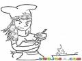 Dibujo De Chica Chef Cocinando Para Pintar Y Colorear Cocinerita Moviendo La Olla