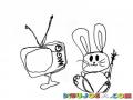 Dibujo De Conejito Viendo Tele Para Pintar Y Colorear Conejo Con Television