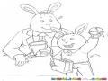 Dibujo De Papa Conejo Con Su Hijo Conejito Para Pintar Y Colorear